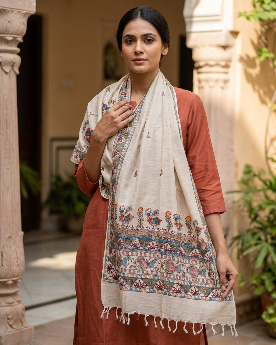Handmade Madhubani Painting Dupatta for Women – Ethnic Handcrafted