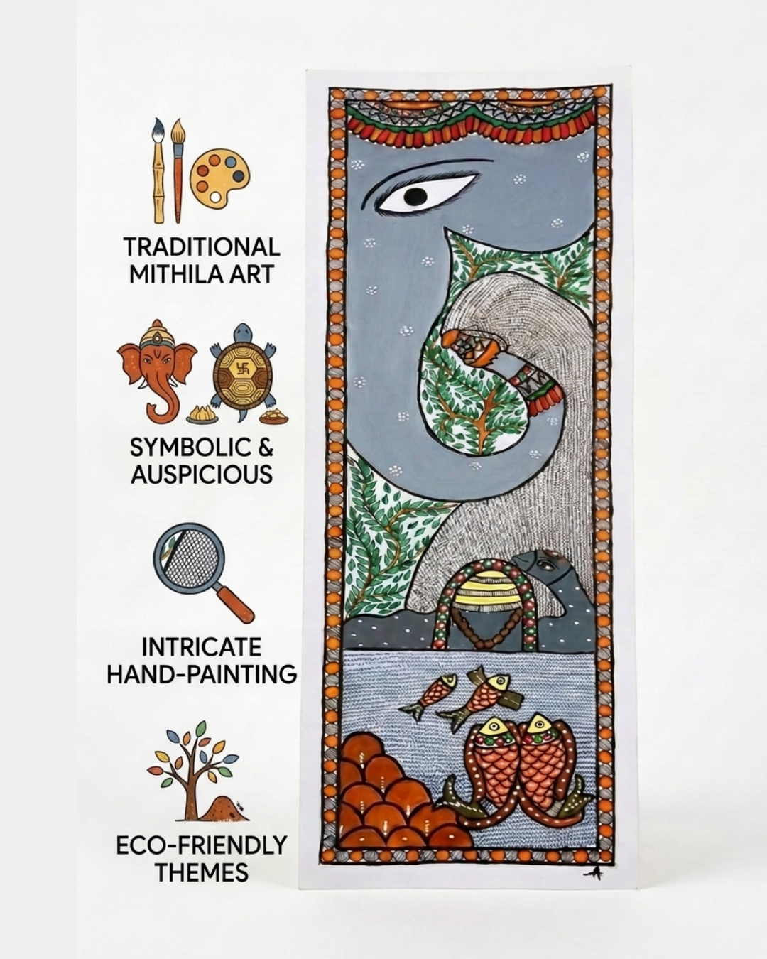 Elephant Tree of Life Madhubani Painting – Handmade Paper Art