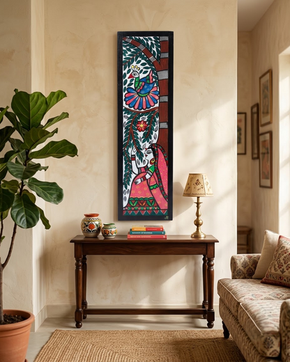 Handpainted Madhubani Peacock Wall Art for Home Decor