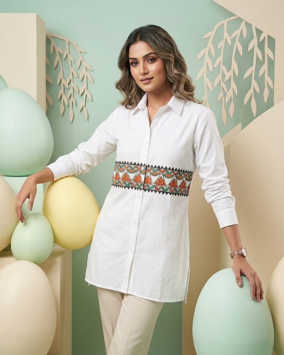 Women  Madhubani Painting Shirt (Front & Back) Size XL – Ethnic Wear