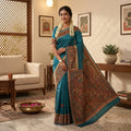 Blue Handmade Madhubani Painting  Saree with Blouse
