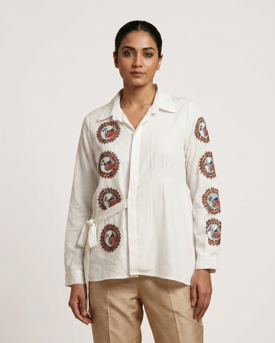 Hand-Painted Madhubani Art Women's Shirt