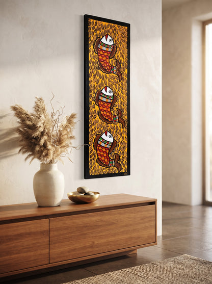 Fish Handpainted Madhubani Wall Art for Home Decor
