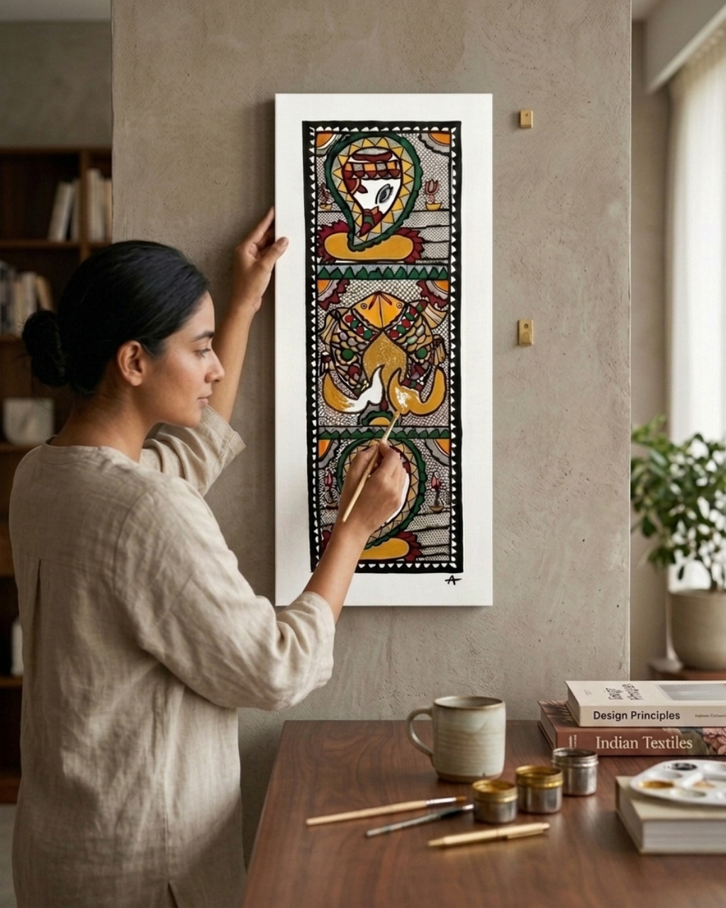 Fish & Ganesha Madhubani Painting – Handmade Paper Wall Art