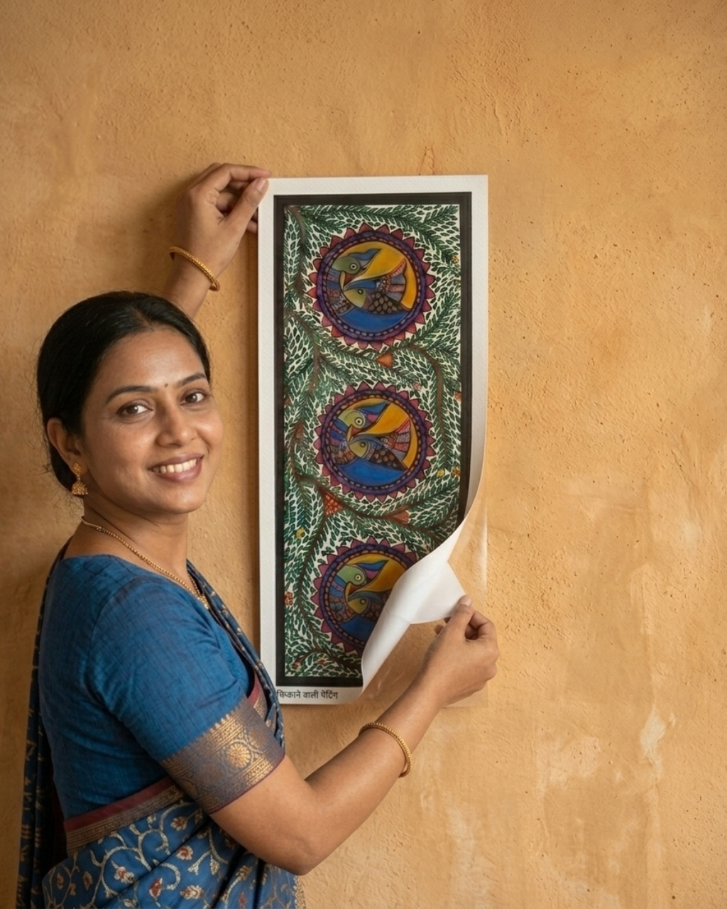 Peacocks and Fish Madhubani Painting on Handmade Paper (11x28 Inch) – Traditional Mithila Folk Art Wall Decor