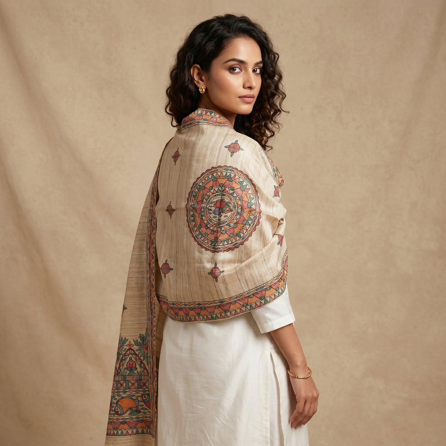 Handmade Madhubani Painting Dupatta for Women