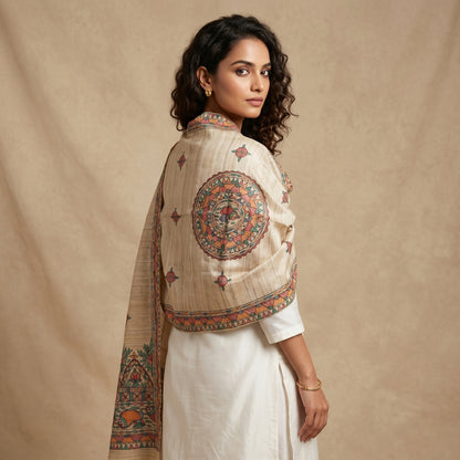 Handmade Madhubani Painting Dupatta for Women