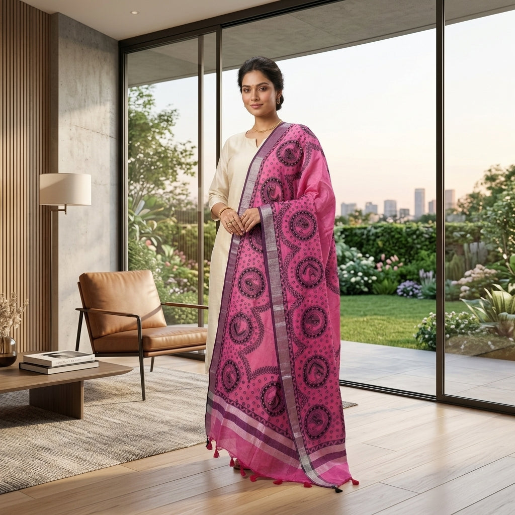 Handmade Madhubani Painting Dupatta for Women – Traditional Handcrafted Ethnic