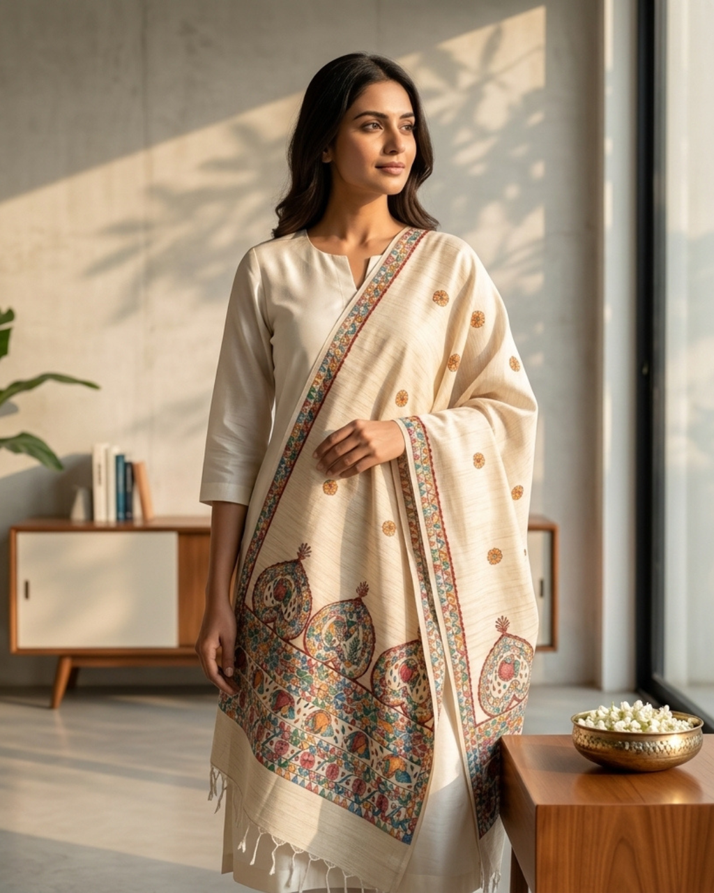 Handmade Madhubani Painting Dupatta for Women – Traditional Ethnic Handcrafted