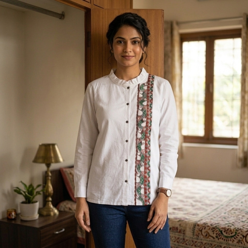 Women Madhubani Painting Shirt (Size XL) – Handcrafted Ethnic Wear