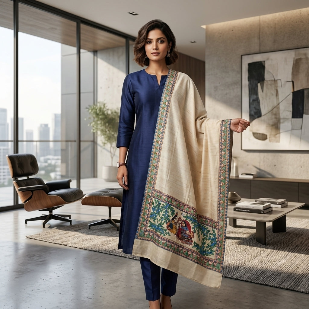 Handmade Madhubani Painting Dupatta for Women – Handcrafted Traditional Ethnic