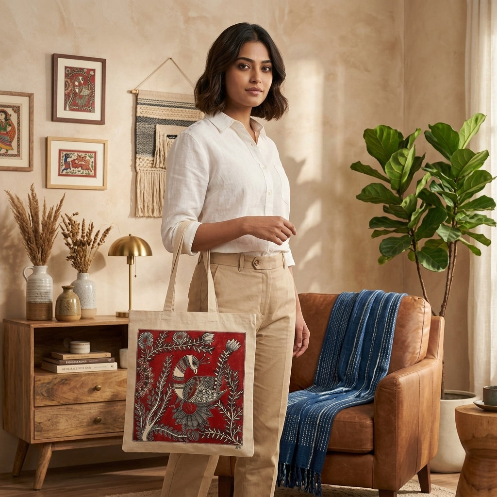 Madhubani Painting Tote Bag – Handmade  Ethnic Art Carry Bag for Daily Use