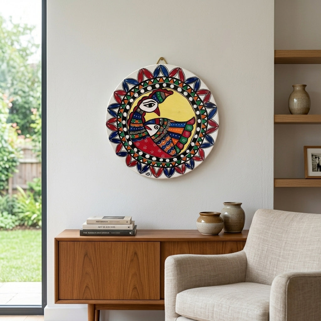 Peacock Madhubani Painting Wall Art – Handcrafted Decorative Wall Hanging