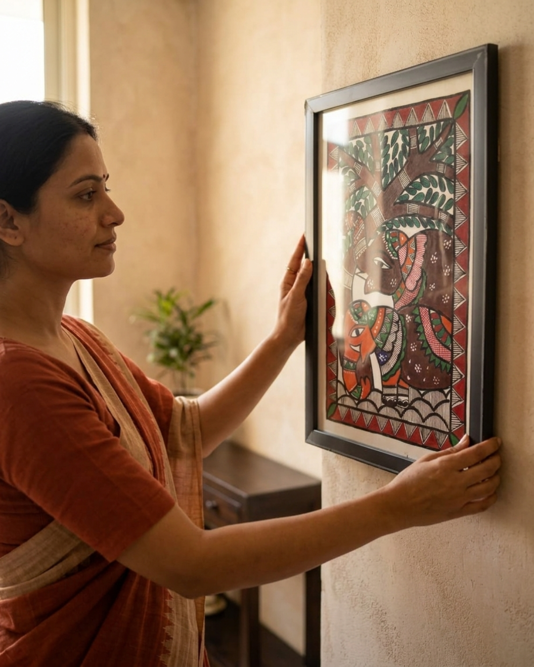Elephant Madhubani Painting Framed A4 – Wall Art Decor