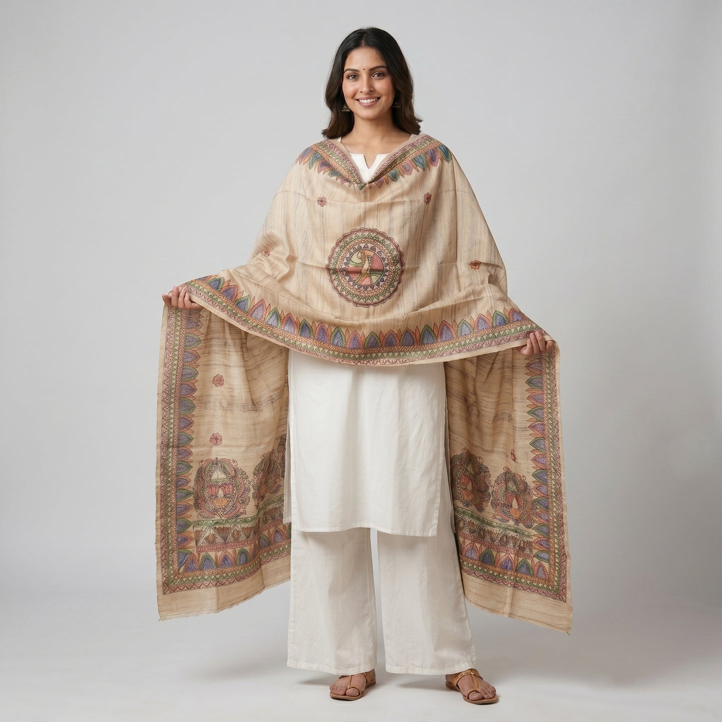 Handmade Madhubani Painting Dupatta for Women