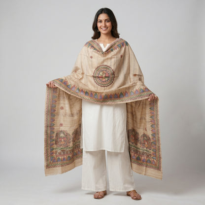 Handmade Madhubani Painting Dupatta for Women