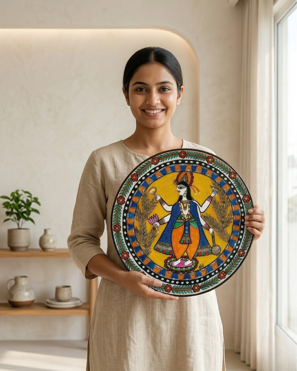 Vishnu ji Madhubani Wall Art | 14 Inch MDF Board