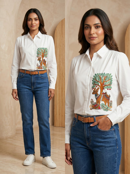 Handmade Madhubani Painting Women Shirt for Women