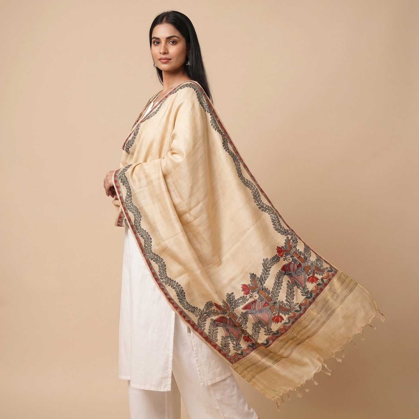 Handmade Madhubani Painting Dupatta for Women