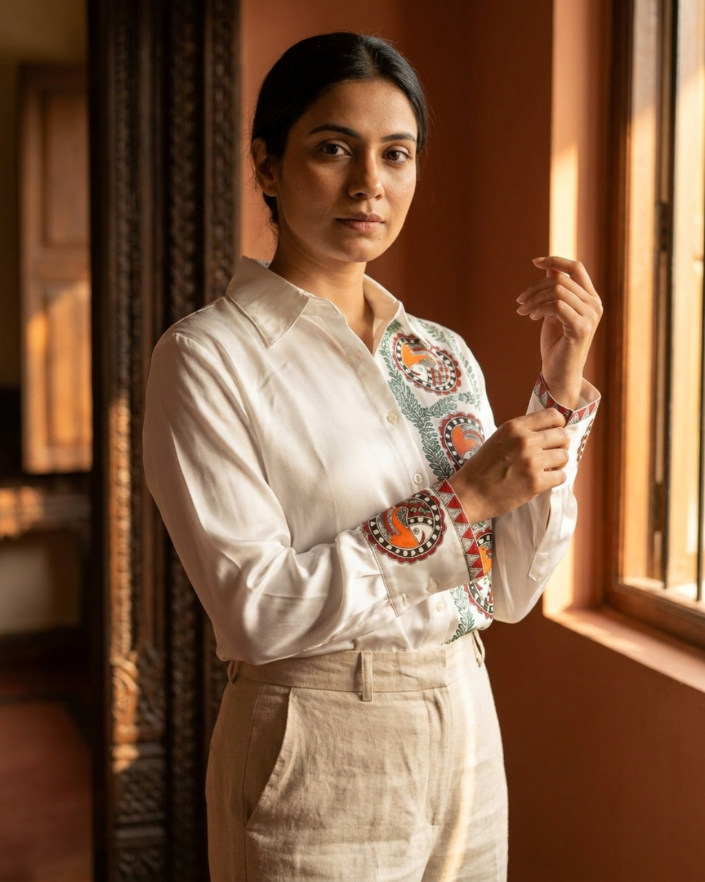 Women Madhubani Painting Shirt (Size L) – Handcrafted Designer Ethnic Wear