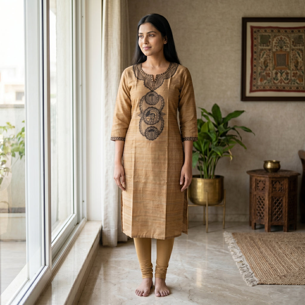 Hand-Painted Madhubani Readymade Kurti  | Traditional Ethnic Wear for Women
