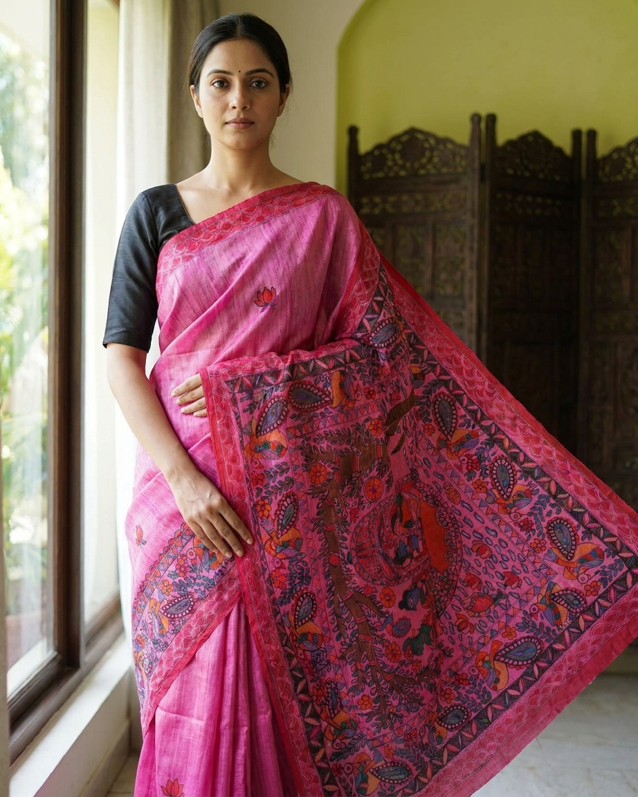 Handmade Madhubani Painting Saree with Blouse | Ethnic Saree