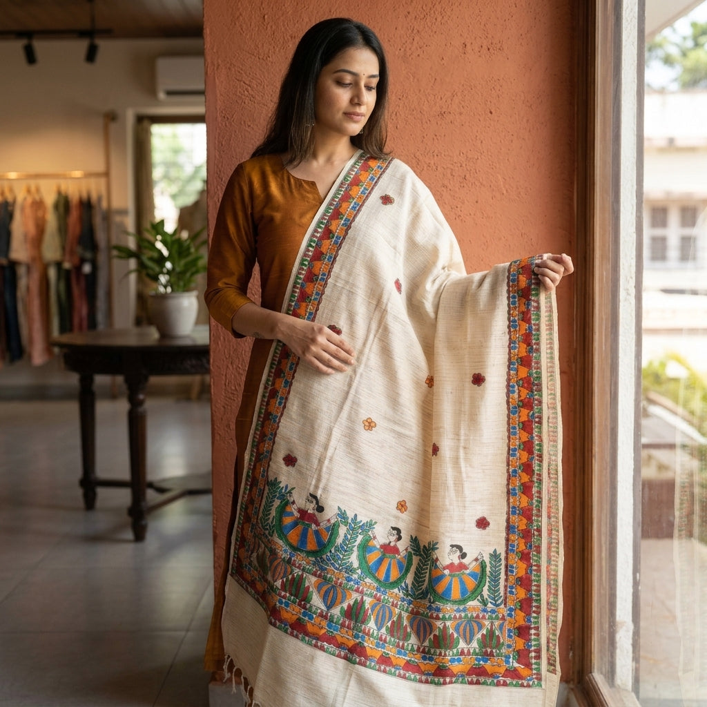 Handmade Madhubani Painting Dupatta for Women – Ethnic Handcrafted