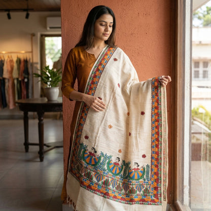 Handmade Madhubani Painting Dupatta for Women