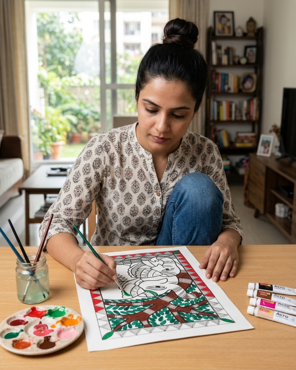Elephant Madhubani Painting Framed A4 – Wall Art Decor