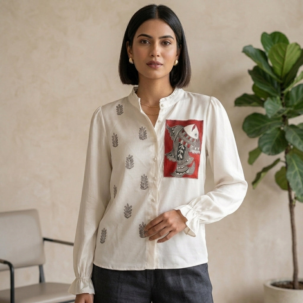 Women Madhubani Painting Shirt  – Handcrafted Ethnic Designer Wear
