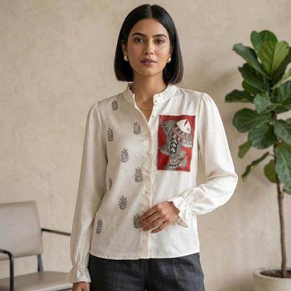 Handcrafted Women's Madhubani Painting Designer Shirt