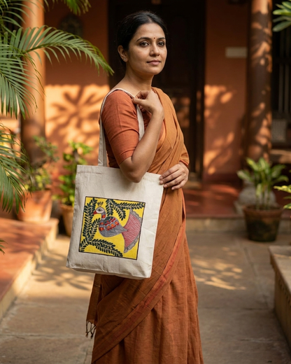 Hand-Painted Madhubani Tote Bag for Ethnic Style