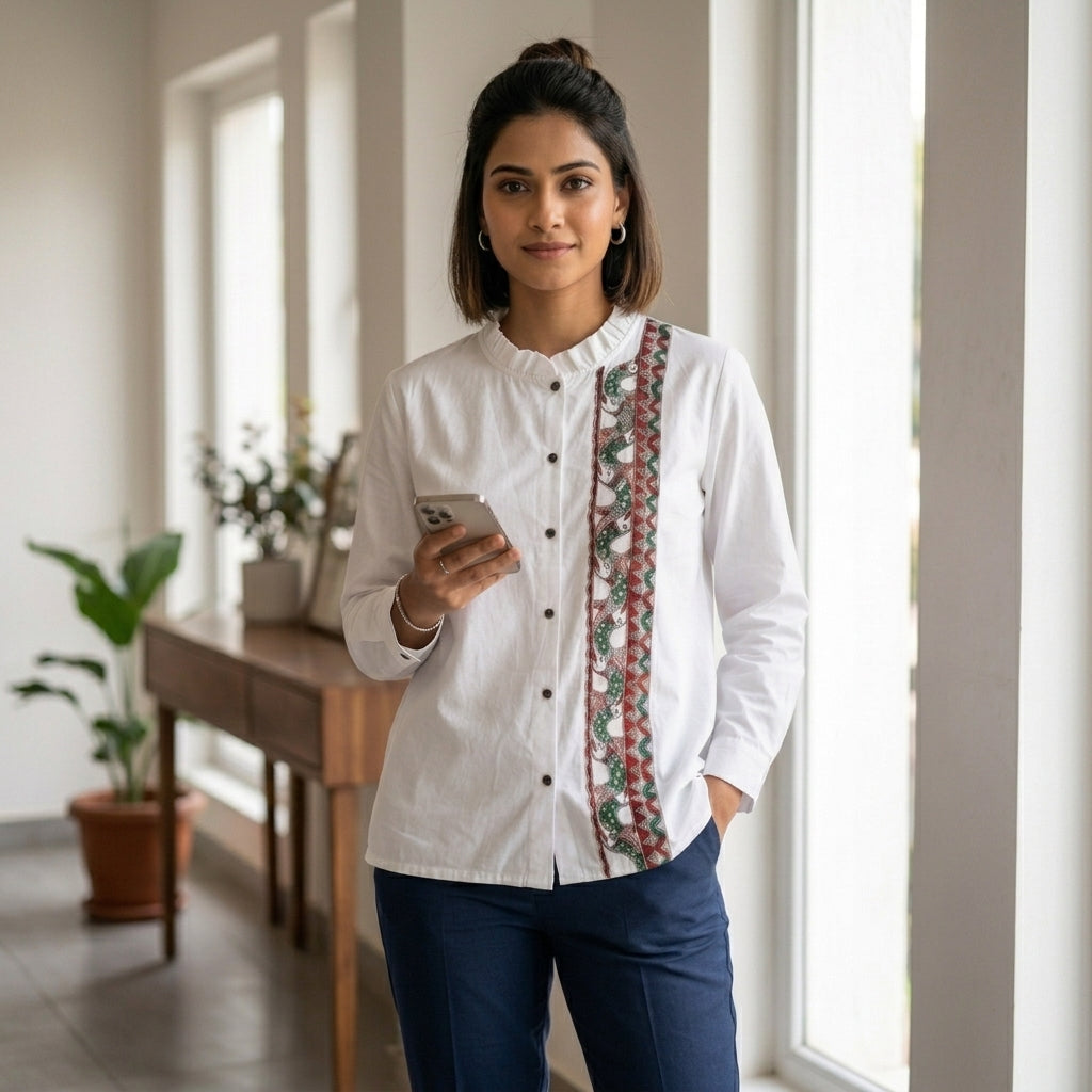 Women Madhubani Painting Shirt (Size XL) – Handcrafted Ethnic Wear