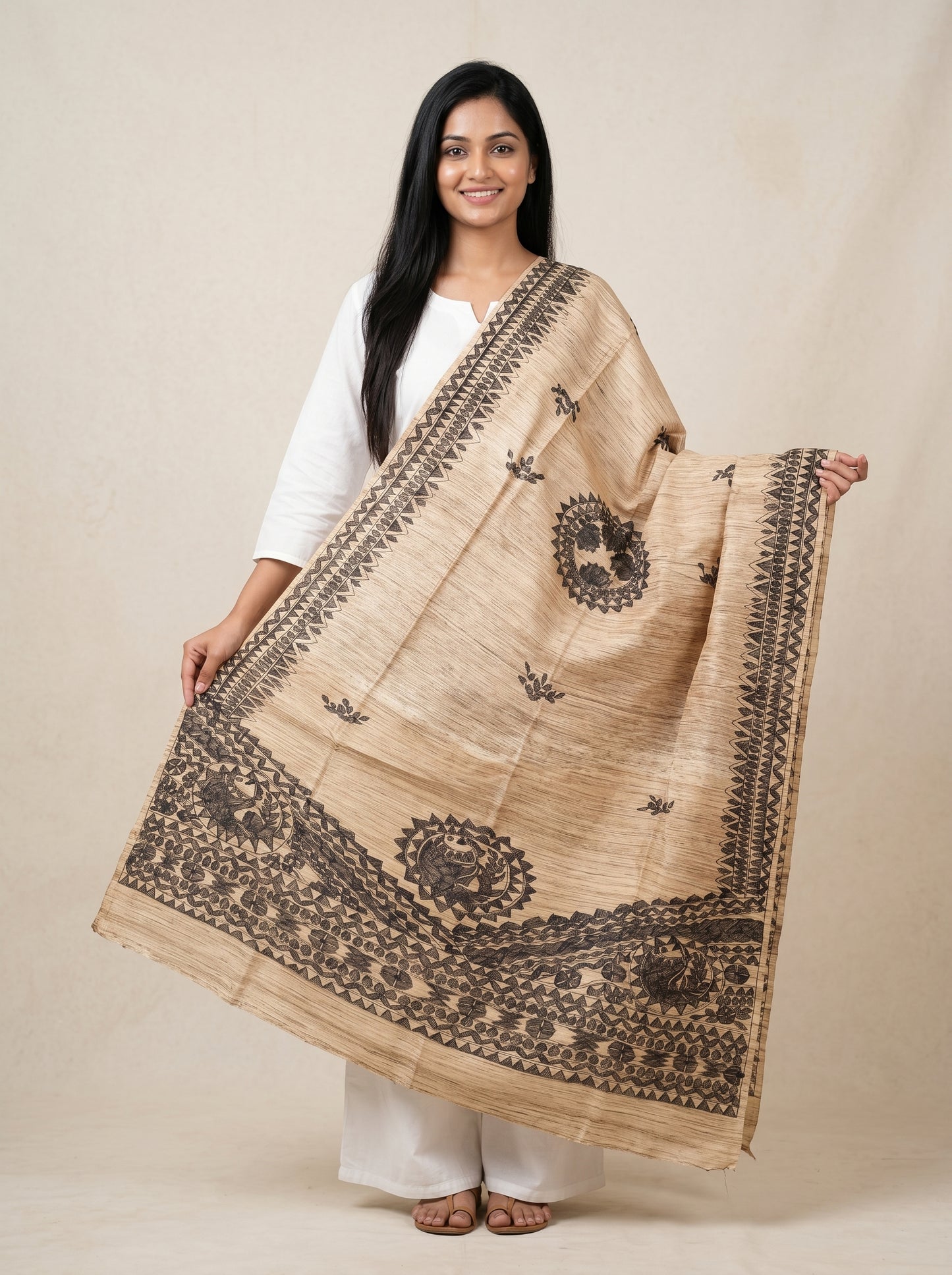 Handmade Madhubani Painting Dupatta for Women