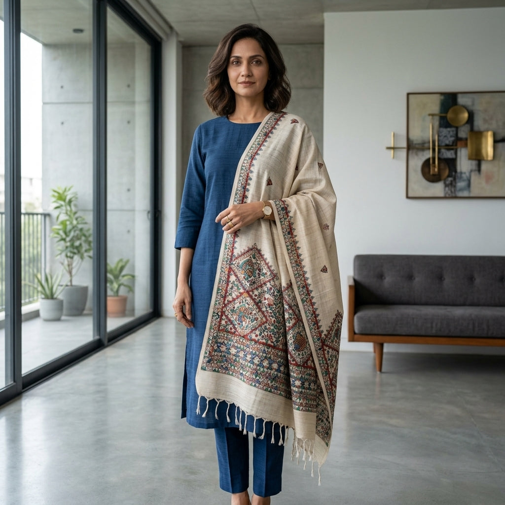Handmade Madhubani Painting Dupatta for Women | Ethnic Handcrafted