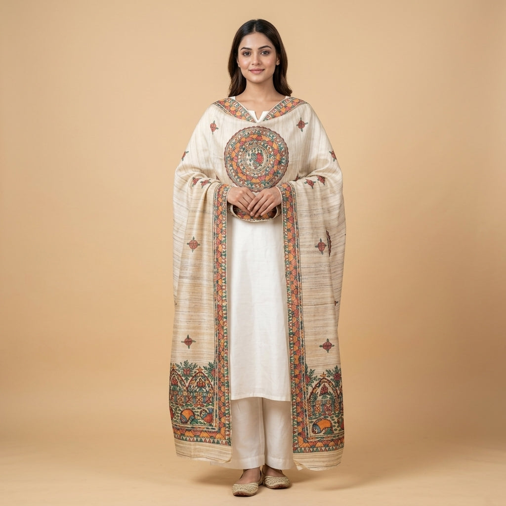 Handmade Madhubani Painting Dupatta for Women