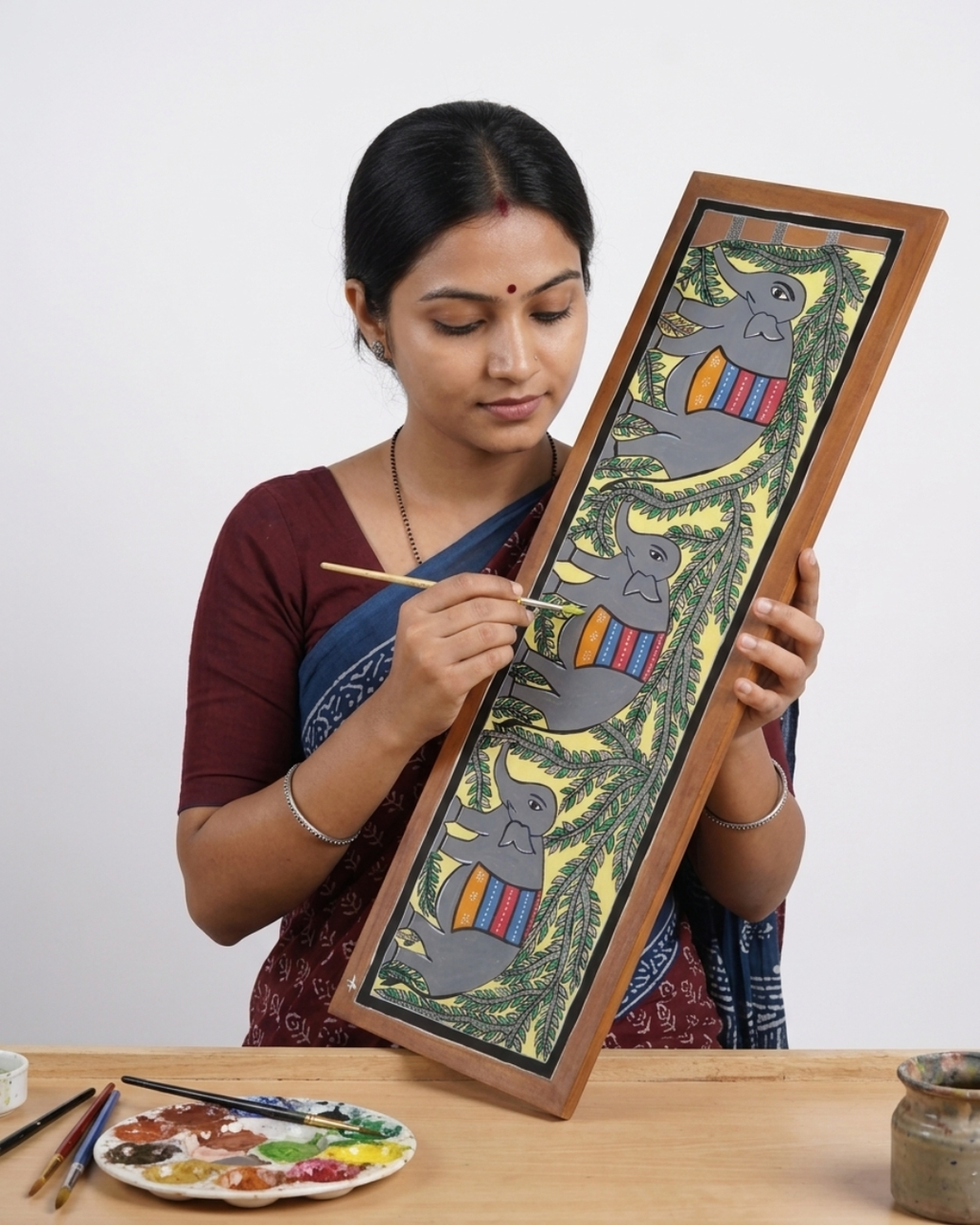 Elephant Tree of Life Madhubani Painting | Handmade Wall Art