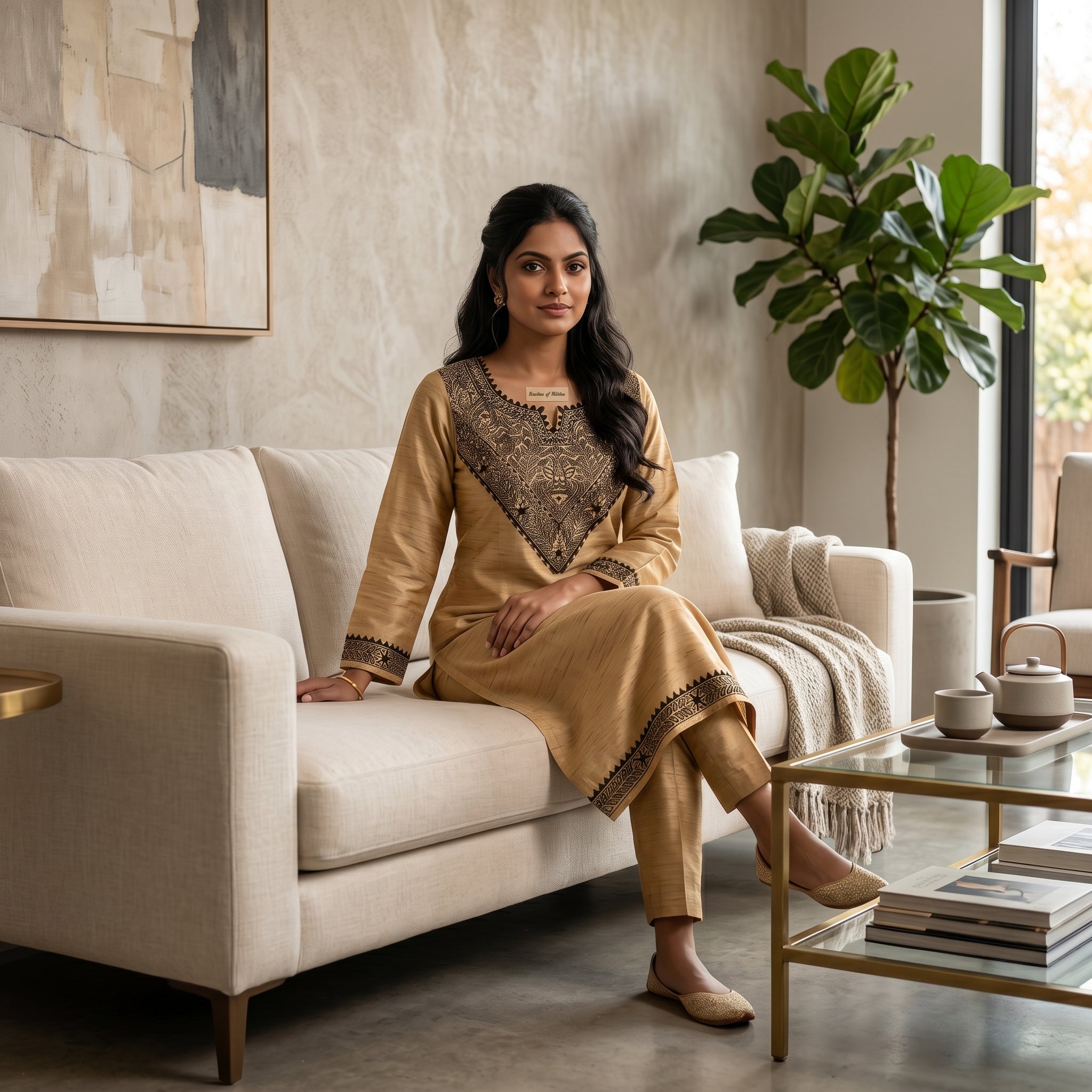 Hand-Painted Madhubani Kurti & Palazzo Set | Ethnic Wear for Women