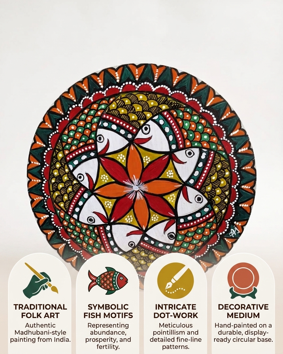 Fish Collage Madhubani Wall Art on MDF Board – Handmade Mithila Painting for Home Décor