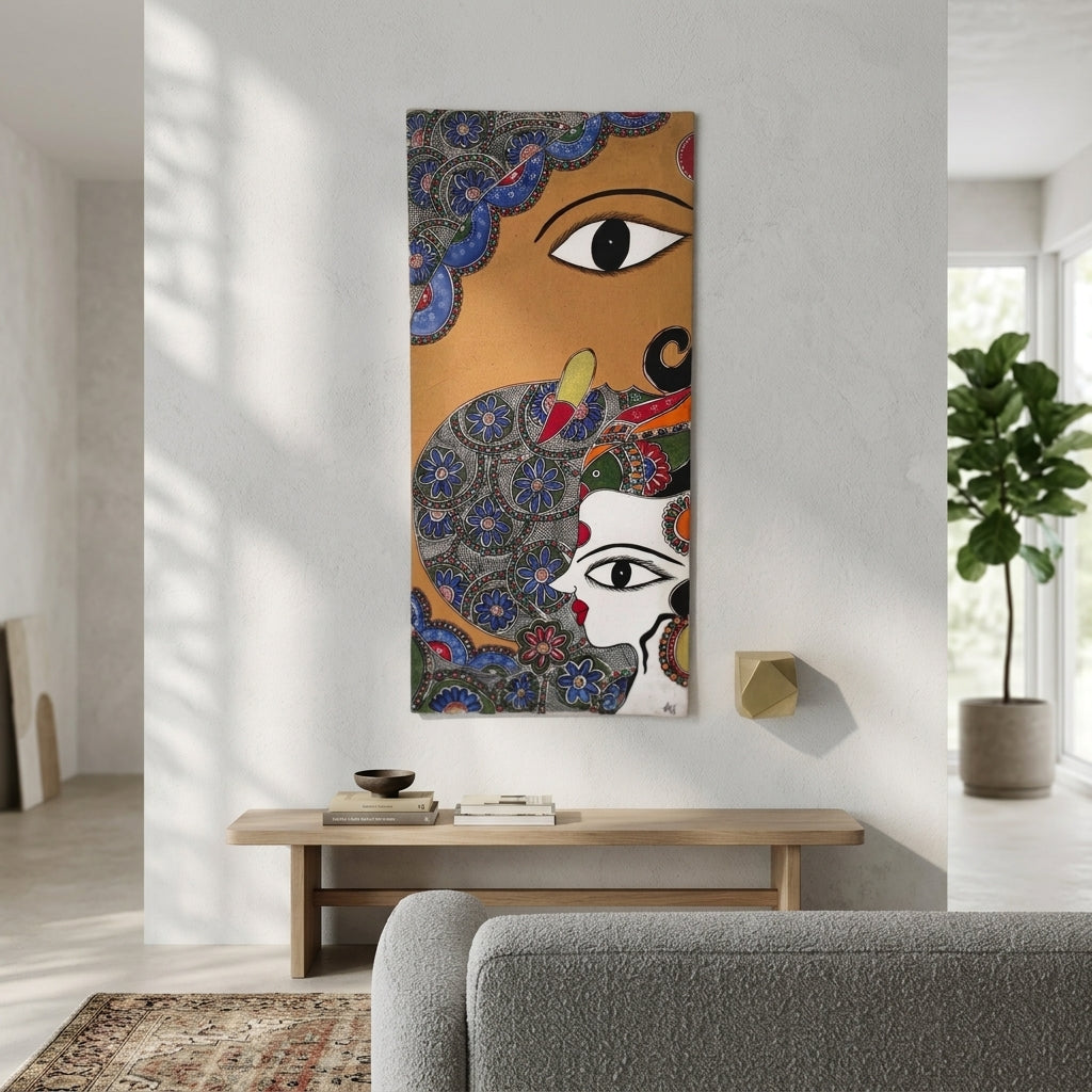 Ganesha & Krishna Madhubani Painting with Frame – Handcrafted Wall Art