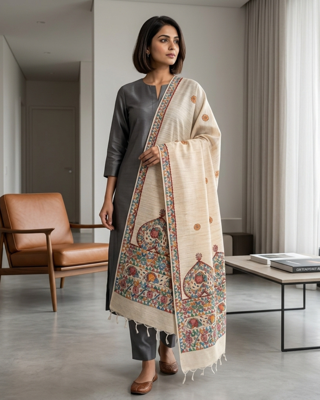 Handmade Madhubani Painting Dupatta for Women – Traditional Ethnic Handcrafted