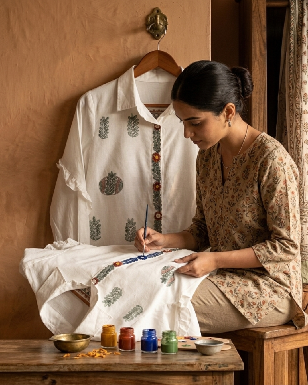 Front & Back Madhubani Shirt for Women –  (Size L) | Ethnic Designer Wear