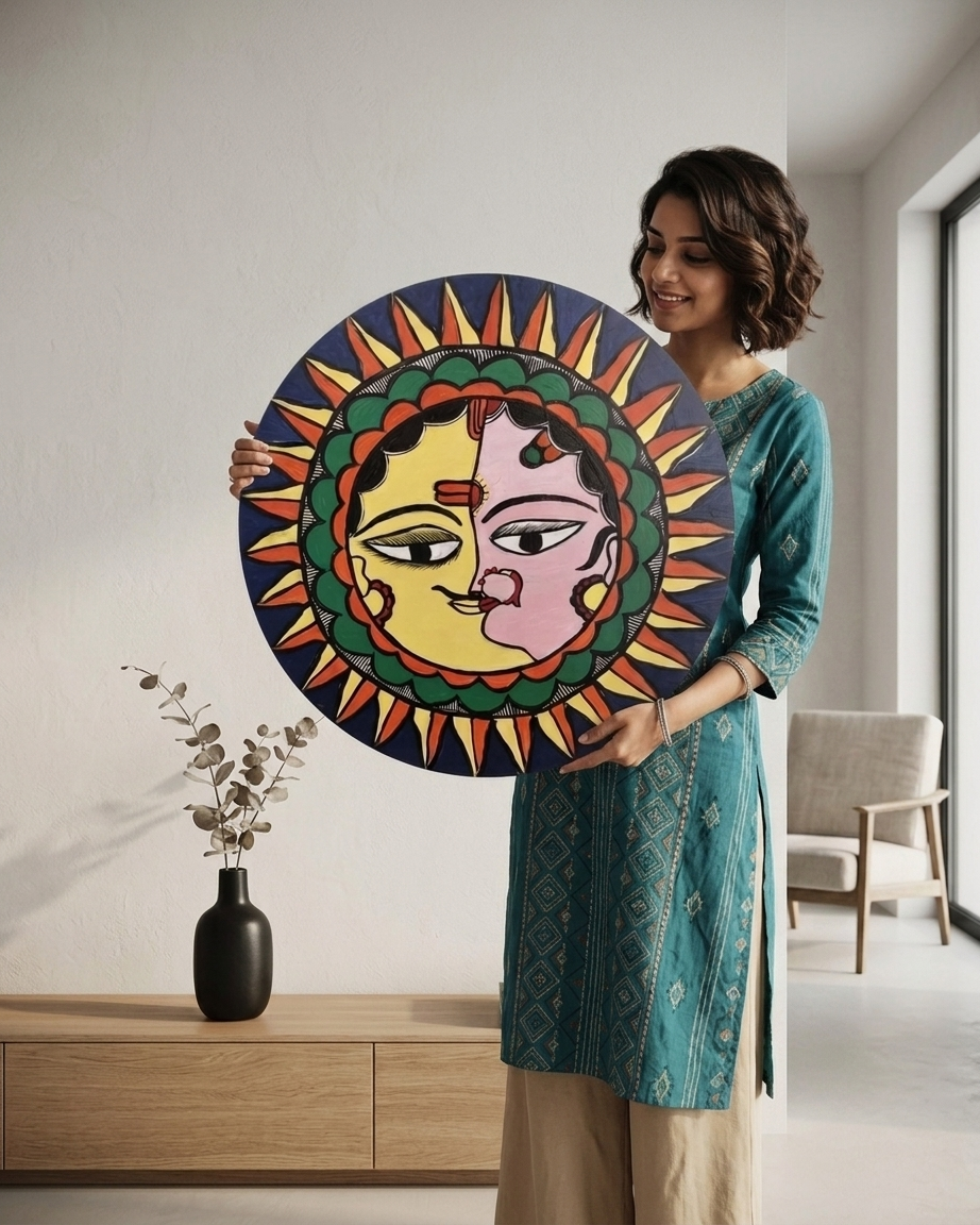 Handmade Ardhanarishwar Madhubani Painting Wall Art on MDF Board – Traditional Mithila Art Decor