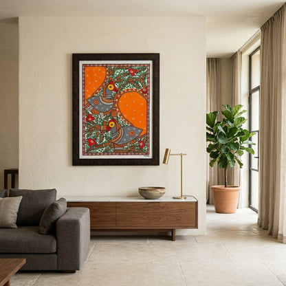Peacock Madhubani Painting with Frame | Wall Art Decor