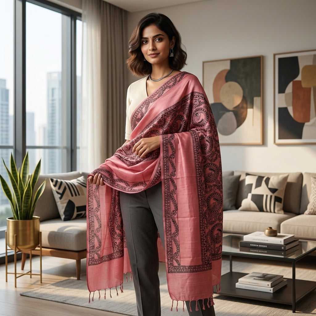 Handmade Madhubani Painting Dupatta | Hand-Painted Ethnic Dupatta