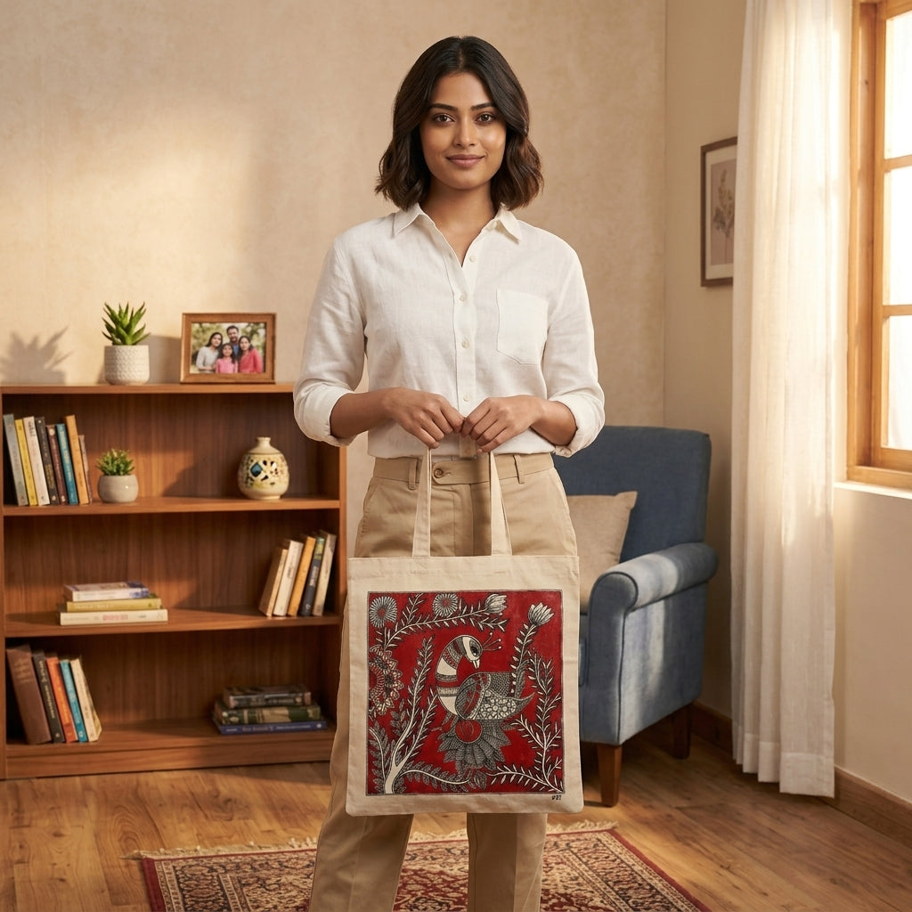 Madhubani Painting Tote Bag – Handmade  Ethnic Art Carry Bag for Daily Use