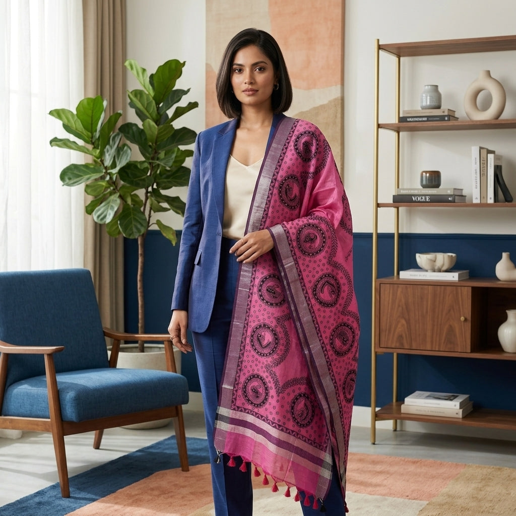 Handmade Madhubani Painting Dupatta for Women – Traditional Handcrafted Ethnic