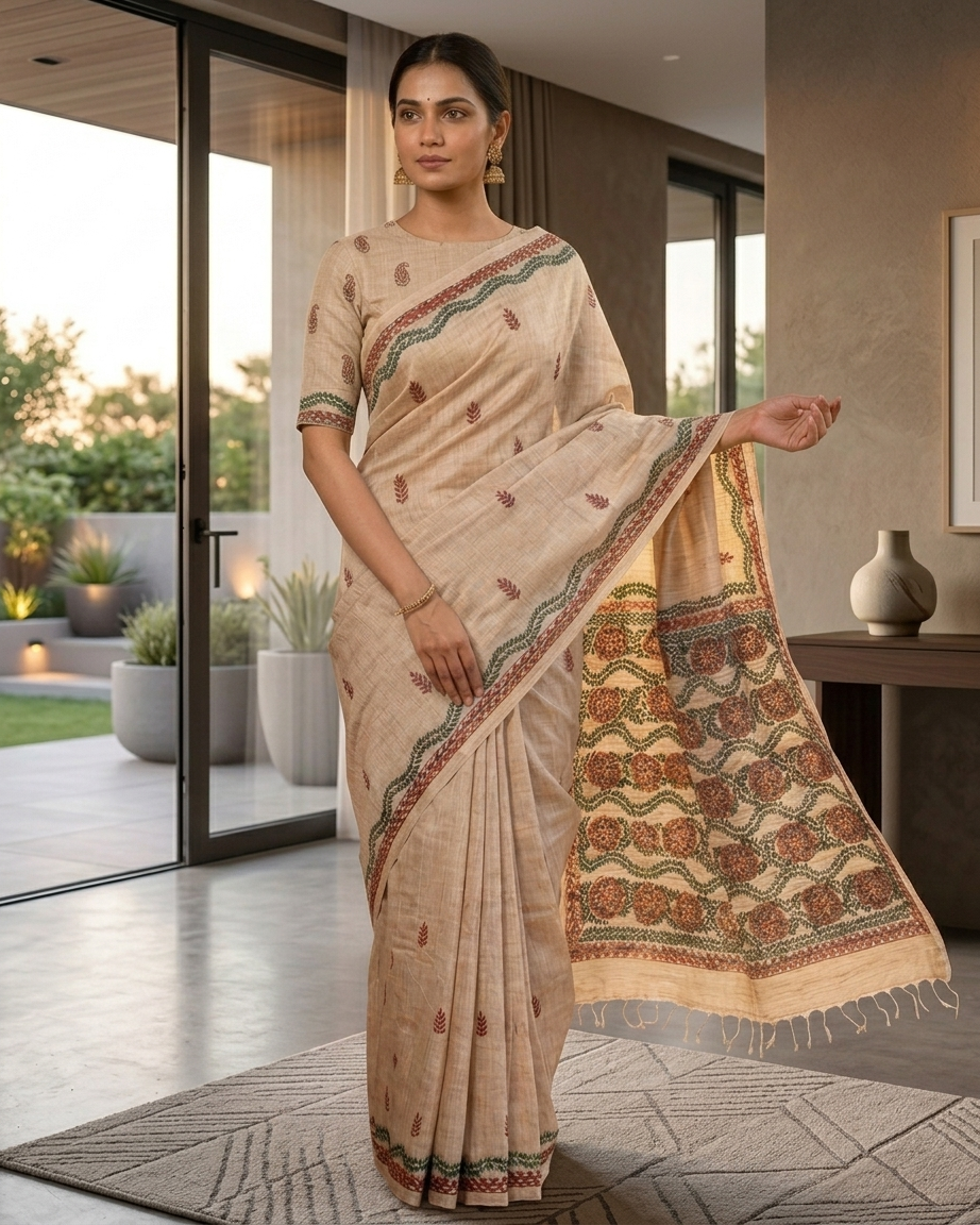 Handmade Madhubani Painting Saree with Blouse | Ethnic Saree