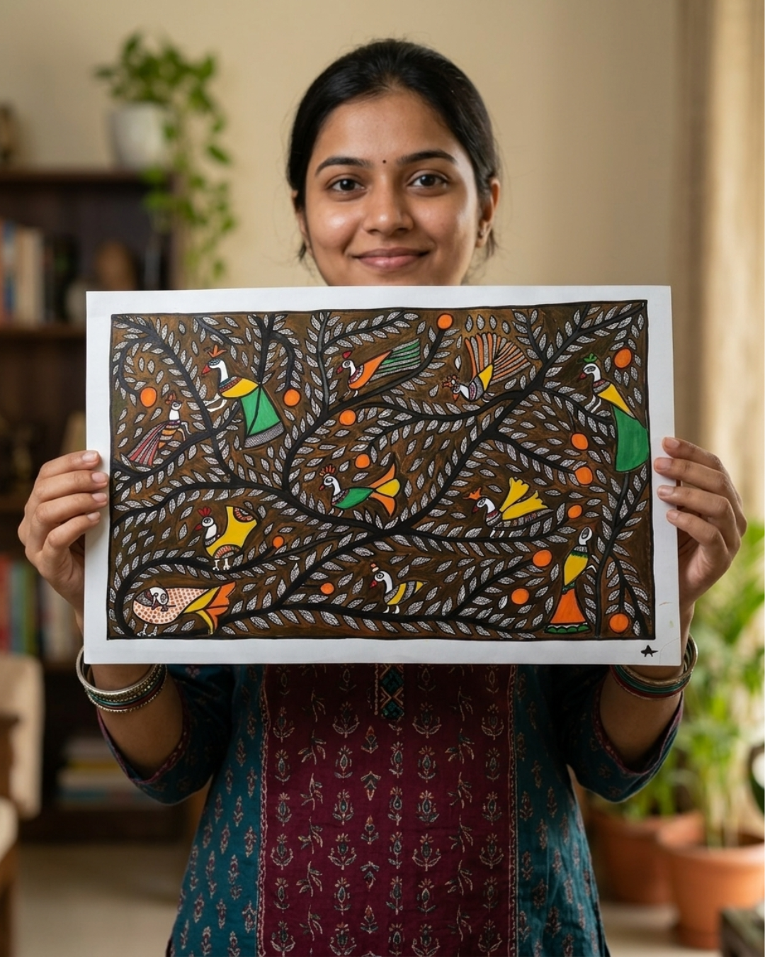 Tree of Life Madhubani Painting on Handmade Paper (15–22 Inch) – Traditional Mithila Folk Art Wall Decor