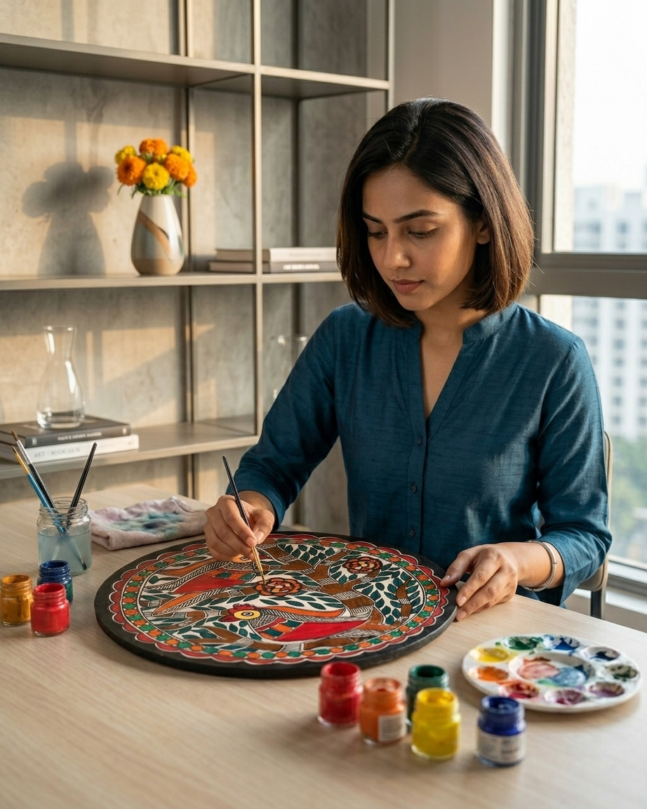Birds Tree of Life Madhubani Painting Wall Art – Handcrafted Home Decor